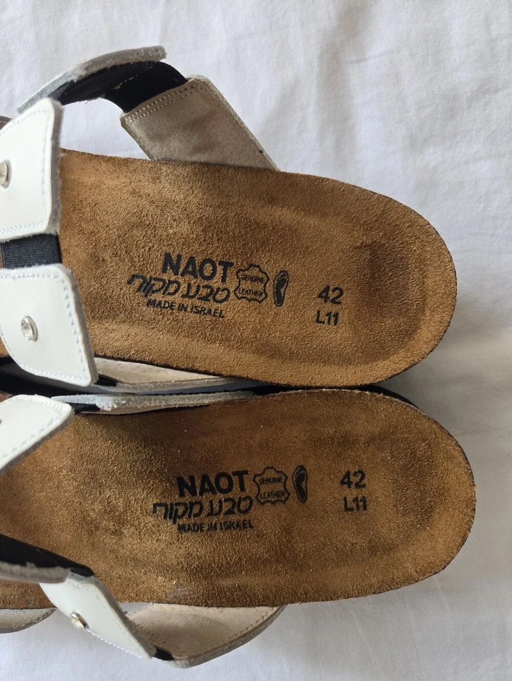 Naot Ashley White Leather Rhinestone Slide Sandals Size 42 (US 11)
